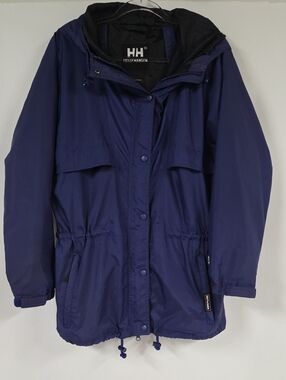 Vintage Women's Helly Hansen Packable Hooded Rain Jacket Periwinkle - Size M